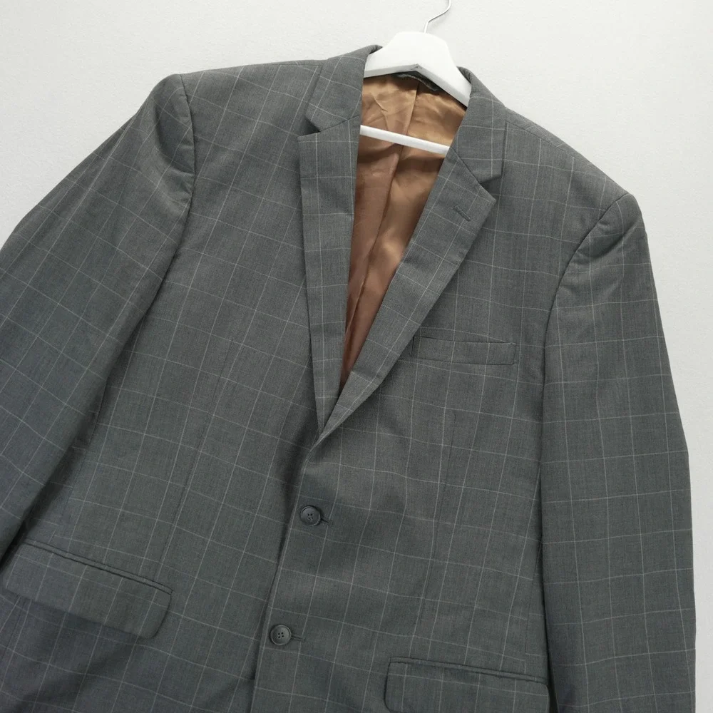 Jos. A. Bank Joseph Suit Jacket Mens 44L Windowpane 100% Wool Blazer 2-Button